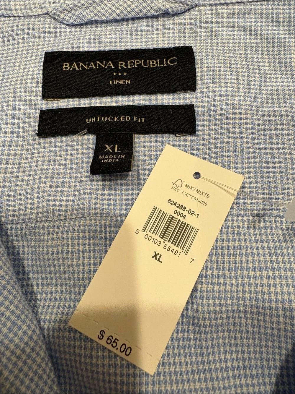 Banana Republic NWT Linen Blend Slim Fit Untucked Shirt Button Down XL